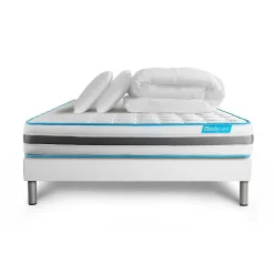 Pack sommier tapissier matelas Ressorts ensachés avec couette et oreillers
