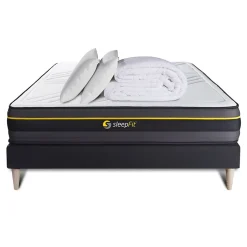 Pack sommier tapissier matelas Mémoire de forme avec couette et oreillers