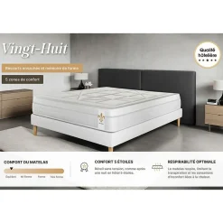 Pack sommier tapissier matelas Ressorts ensachés et mémoire de forme avec couette et oreillers