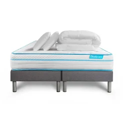 Pack sommier tapissier matelas Ressorts ensachés et mémoire de forme avec couette et oreillers