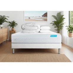 Pack sommier tapissier matelas Mémoire de forme avec couette et oreillers