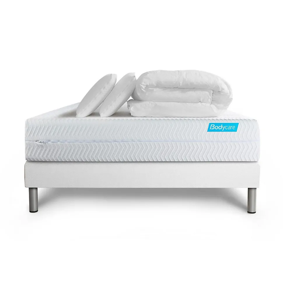 Pack sommier tapissier matelas Mémoire de forme avec couette et oreillers