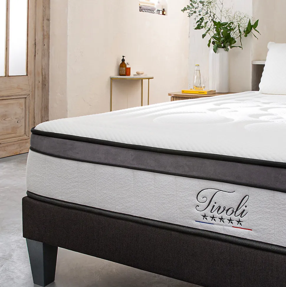 Pack Tivoli 160x200 cm Matelas Mousse + Sommier Bois + Protège matelas anti punaise