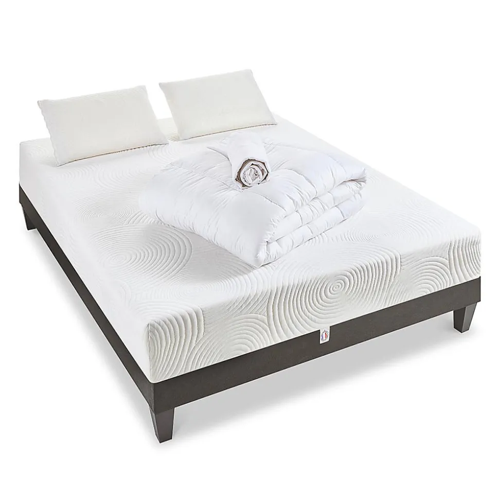 Pack Vosges 90x190 cm Matelas Mousse Haute Densité + Sommier Bois + Accessoires