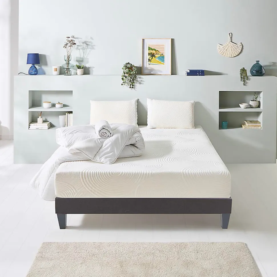 Pack Vosges 90x190 cm Matelas Mousse Haute Densité + Sommier Bois + Accessoires