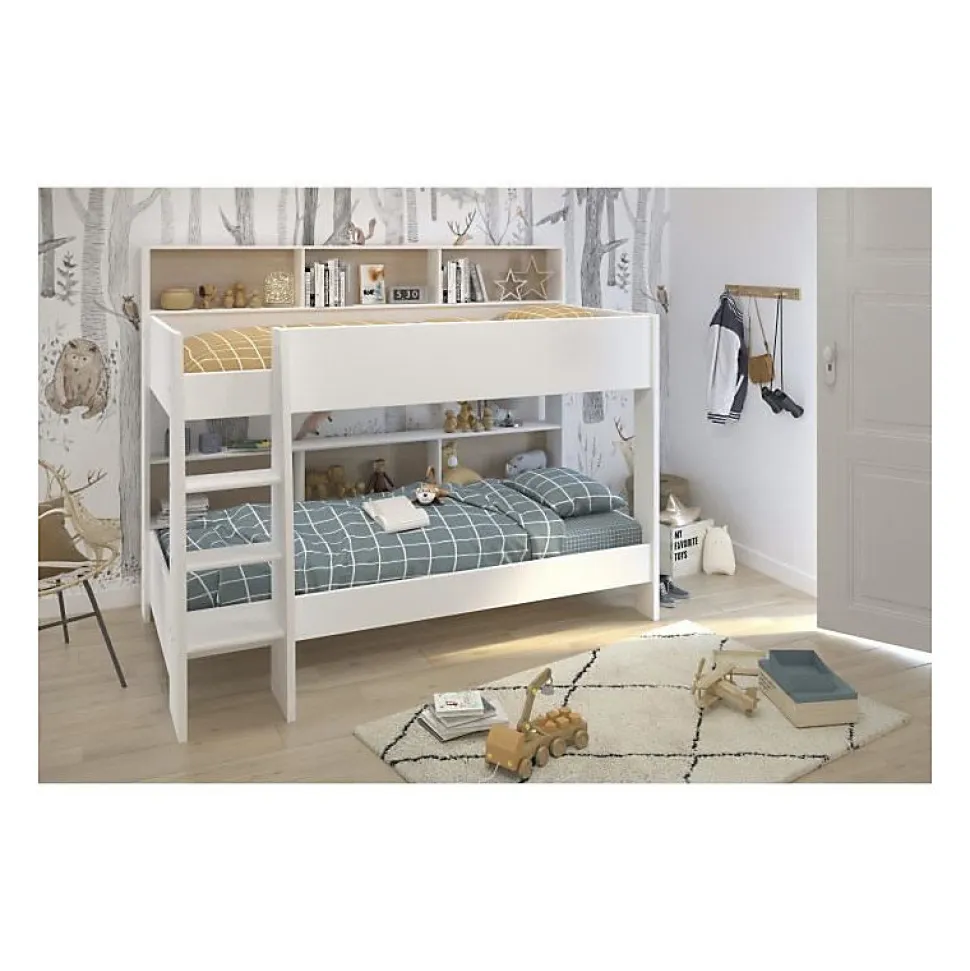 PARISOT Lit enfant superpose contemporain decor chene brooklyn et blanc - l 90 x L 200 cm - JIM