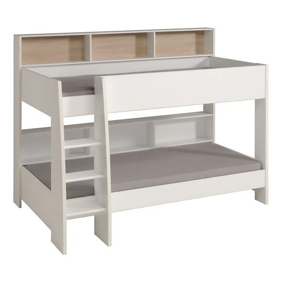 PARISOT Lit enfant superpose contemporain decor chene brooklyn et blanc - l 90 x L 200 cm - JIM