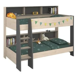 PARISOT Lits superposes enfant - Decor Chene Jackson et Gris Ombre - Sommiers inclus - 2 x 90 x 200 cm - JIM