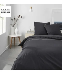 Parrure de lit TODAY Prestige - 240 x 260 cm - 2 personnes - 100% Percale Finition dentelle - Fusain