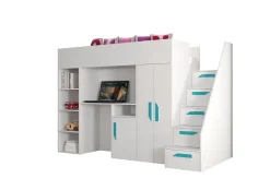 PARTY 14 Lit superposé 247/165/120 (blanc/blanc/turquoise)