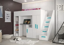 PARTY 14 Lit superposé 247/165/120 (blanc/blanc/turquoise)