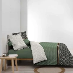 PARURE 3 P. 240 x 220 CM PERCALE IMP. 78 FILS ALLOVER BELOR - 220x240cm - Vert kaki