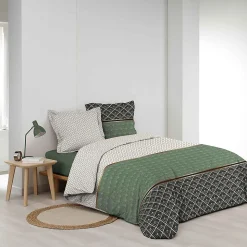 PARURE 3 P. 240 x 220 CM PERCALE IMP. 78 FILS ALLOVER BELOR - 220x240cm - Vert kaki