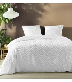 Parure 3 pièces 240x260cm tufté blanc - 240x260cm - Blanc