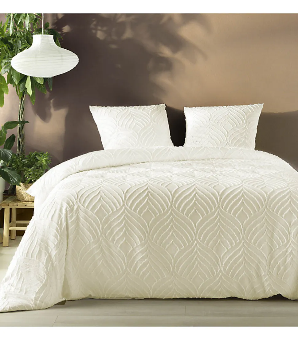 Parure 3 pièces 240x260cm tufté ivoire - 240x260cm - Ivoire