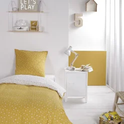 Parure de couette 140 x 200 "Happy Stella" Réversible 100% Coton / 57 Fils/cm² - Jaune