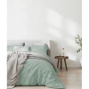 Parure de couette "Drift" pur coton teint lavé 57 fils/cm² toutes dimensions - Vert - Parure de couette 240 x 220 cm + 2 Taies d'o