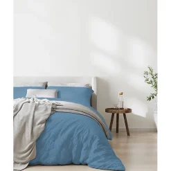 Parure de couette "Drift" pur coton teint lavé 57 fils/cm² toutes dimensions - Bleu Tendre - Parure de couette 240 x 220 cm + 2 Ta
