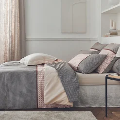Parure de couette en percale esprit graphique (140x200 cm - Beige foncé)