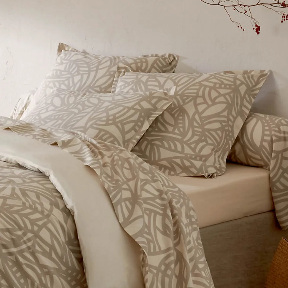Parure de couette imprimée graphique (140x200 cm - Beige)