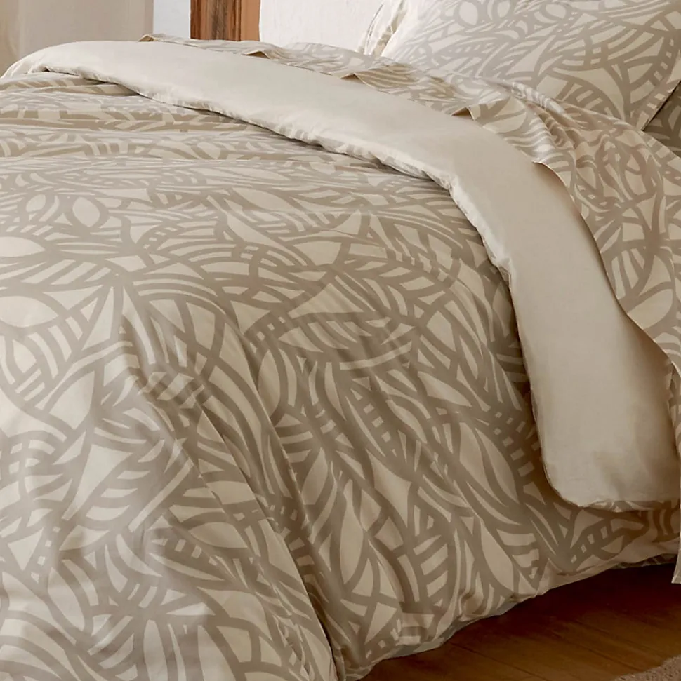 Parure de couette imprimée graphique (140x200 cm - Beige)
