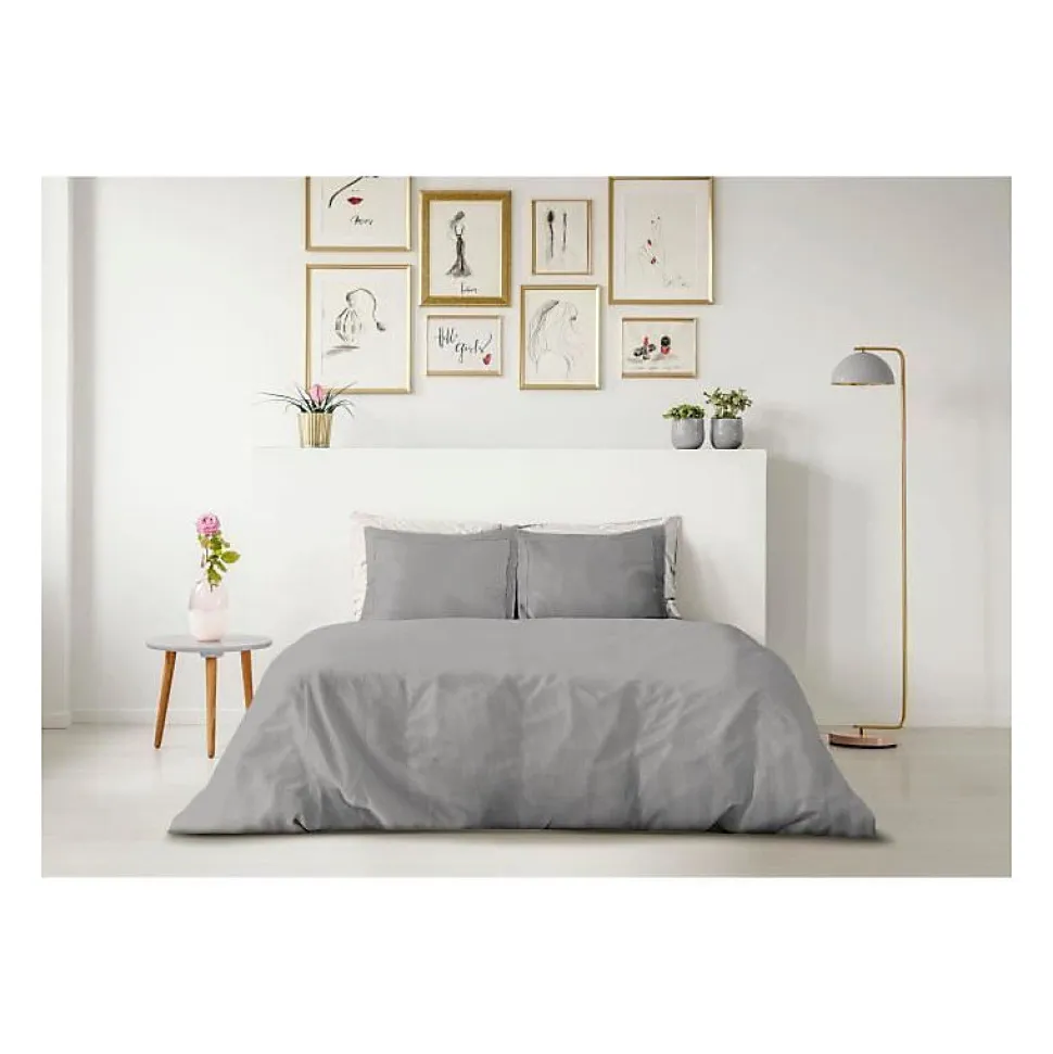 PARURE DE COUETTE LOVELY HOME - 240x260 cm - 100% COTON - GRIS CLAIR