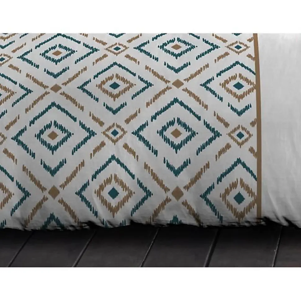 Parure de couette Microfibre ETHNO 220x240cm et 2 taies d'oreillers 63x63cm Bleu Canard