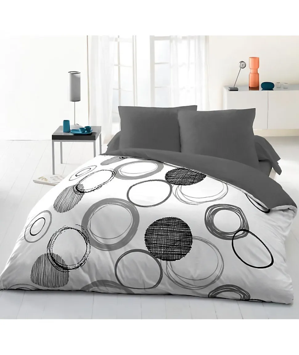 Parure de couette microfibre Audace - 1 housse de couette 220 x 240 cm + 2 taies d'oreiller 63 x 63 cm - Gris clair