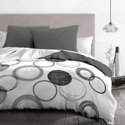 Parure de couette microfibre Audace - 1 housse de couette 220 x 240 cm + 2 taies d'oreiller 63 x 63 cm - Gris clair