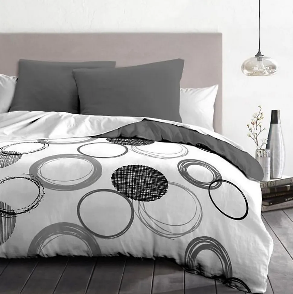 Parure de couette microfibre Audace - 1 housse de couette 220 x 240 cm + 2 taies d'oreiller 63 x 63 cm - Gris clair