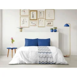 Parure de couette microfibre AMBROISIE - 1 housse de couette 220 x 240 cm + 2 taies d'oreiller 63 x 63 cm - Bleu