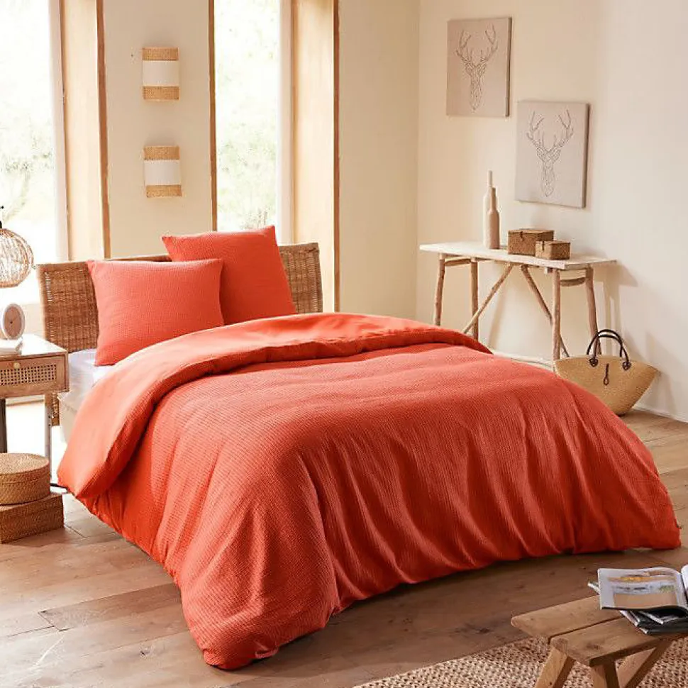 Parure de couette "Nid d'abeille" 240 x 220 pour lit 2 Places 140 à 160 cm - Nid d'abeille Terracotta