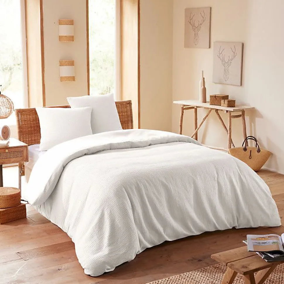 Parure de couette "Nid d'abeille" 240 x 220 pour lit 2 Places 140 à 160 cm - Nid d'abeille Neige