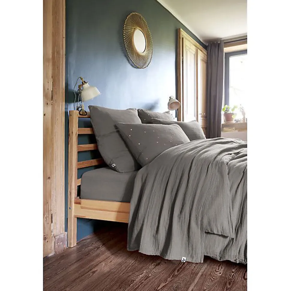 Parure de draps 4 pièces & 5 pièces "Gaïa" Gaze de Coton - Gaïa Granit - Parure de draps 5 pièces (1 Drap plat 240 x 300 + 1 Drap