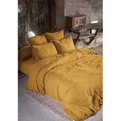 Parure de draps 4 pièces & 5 pièces "Gaïa" Gaze de Coton - Gaïa Safran - Parure de draps 4 pièces (1 Drap plat 240 x 300 + 1 Drap