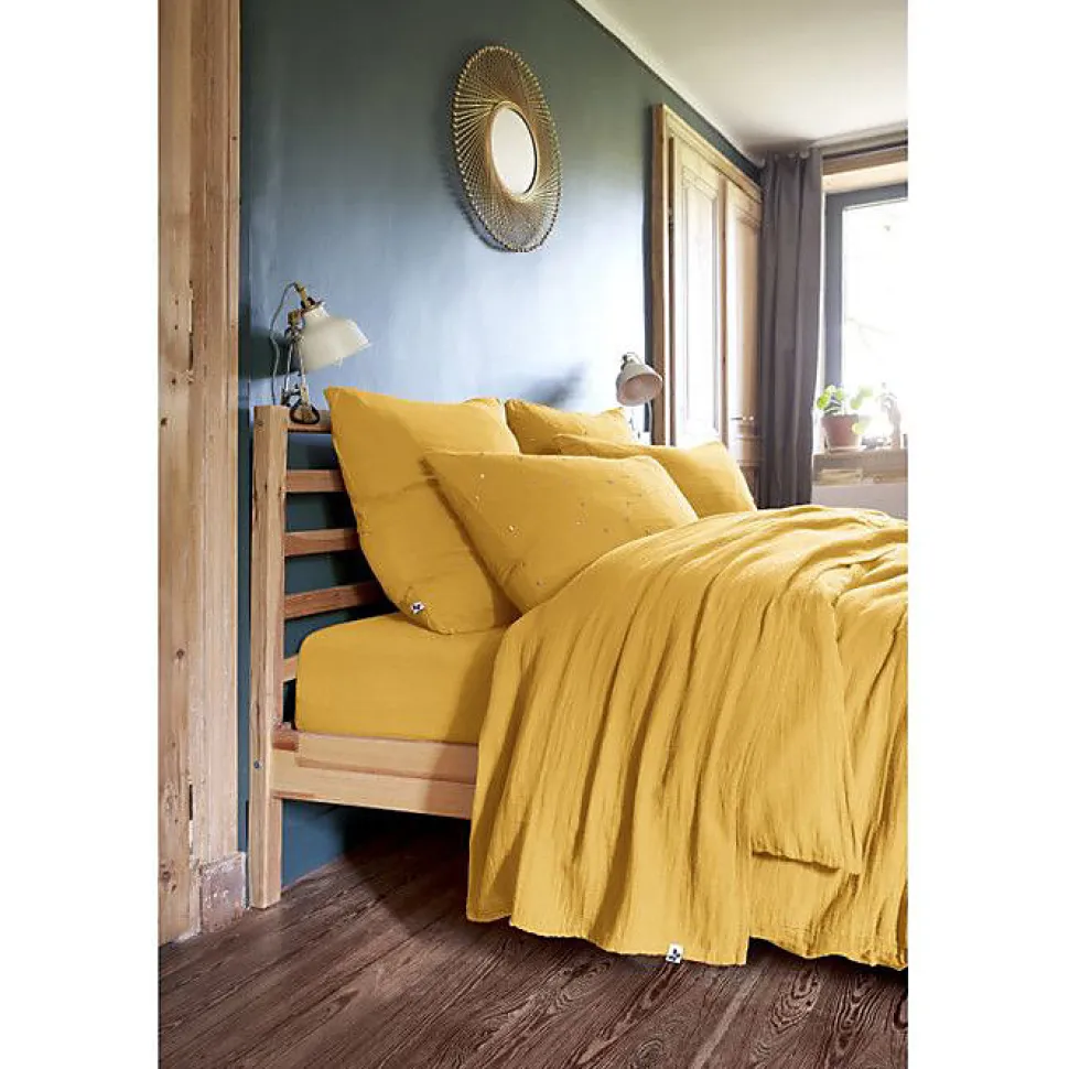 Parure de draps 4 pièces & 5 pièces "Gaïa" Gaze de Coton - Gaïa Safran - Parure de draps 5 pièces (1 Drap plat 240 x 300 + 1 Drap