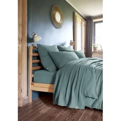 Parure de draps Gaïa L'EFFET PAPILLON double gaze bleu 4 ou 5 pièces