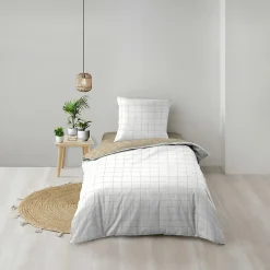 Parure de Lit 100% Coton Cadria Naturel Certifiée OekoTEX 200 x 140 cm