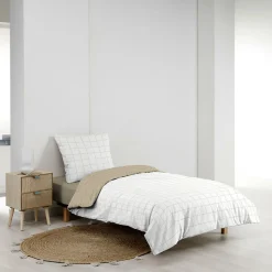 Parure de Lit 100% Coton Cadria Naturel Certifiée OekoTEX 200 x 140 cm