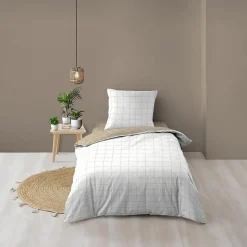 Parure de Lit 100% Coton Cadria Naturel Certifiée OekoTEX 200 x 140 cm