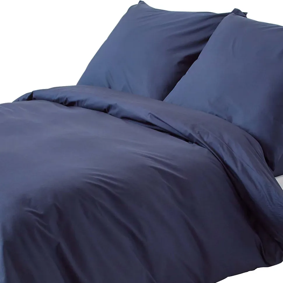 Parure de lit 100% coton égyptien 200 fils bleu marine, 155x220cm - HOMESCAPES