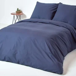 Parure de lit 100% coton égyptien 200 fils bleu marine, 155x220cm - HOMESCAPES