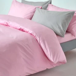 Parure de lit 100% coton égyptien 200 fils rose, 155x220cm - HOMESCAPES