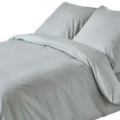 Parure de lit 100% coton égyptien 200 fils gris acier, 240x220cm - HOMESCAPES
