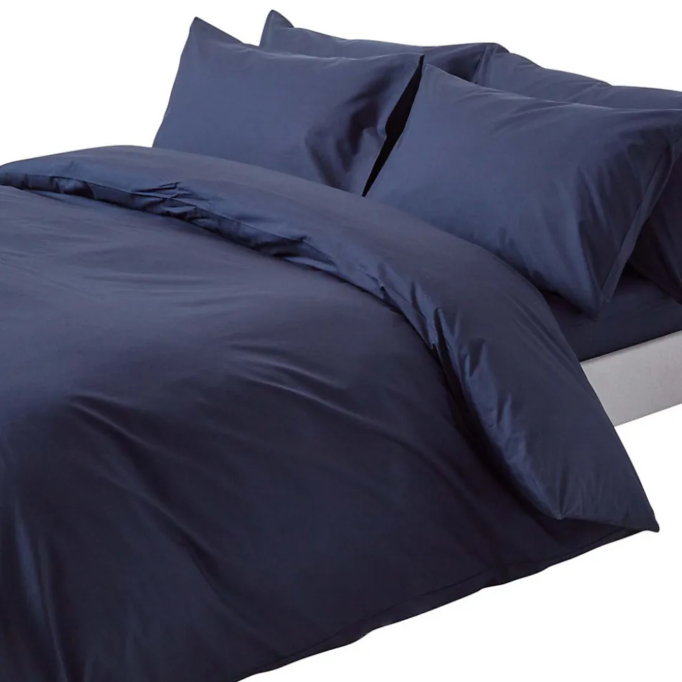 Parure de lit 100% coton égyptien 200 fils bleu marine, 200x200cm - HOMESCAPES