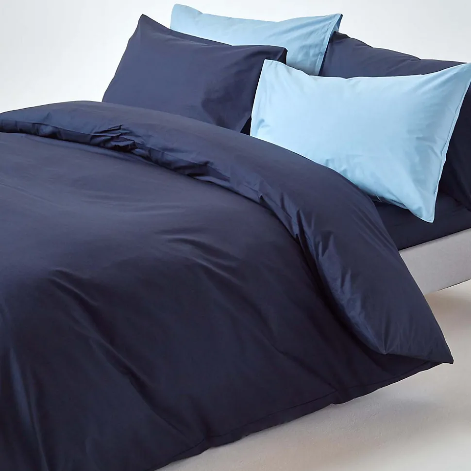 Parure de lit 100% coton égyptien 200 fils bleu marine, 200x200cm - HOMESCAPES