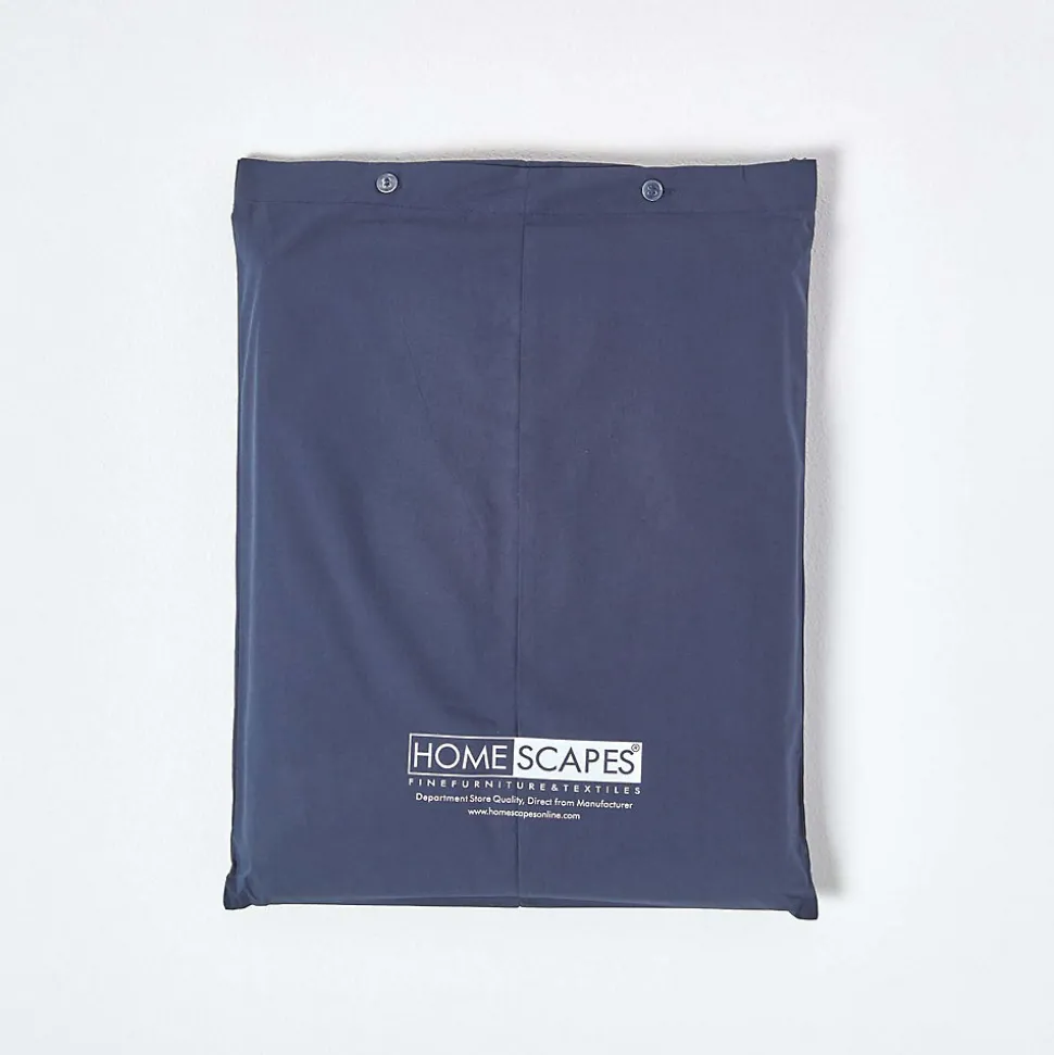 Parure de lit 100% coton égyptien 200 fils bleu marine, 200x200cm - HOMESCAPES