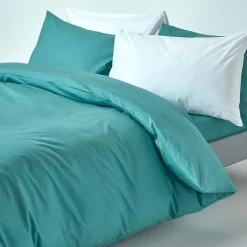 Parure de lit 100% coton égyptien 200 fils bleu canard, 200x200cm - HOMESCAPES