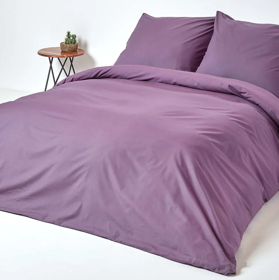 Parure de lit 100% coton égyptien 200 fils violet, 155x220cm - HOMESCAPES