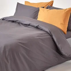 Parure de lit 100% coton égyptien 200 fils gris foncé, 135x200cm - HOMESCAPES
